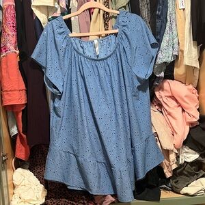 NY Collection Blue Eyelet Blouse